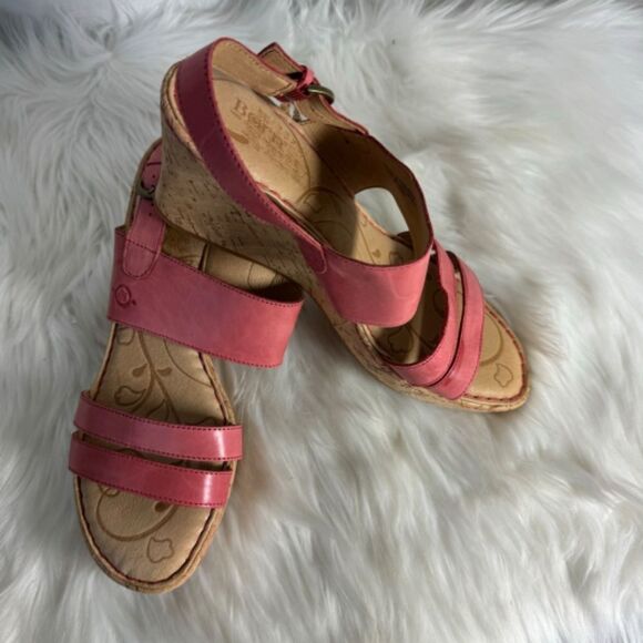 Born Amabel NWT Salmon Pink Leather Wedge Sandals Sz 11 - Picture 2 of 7